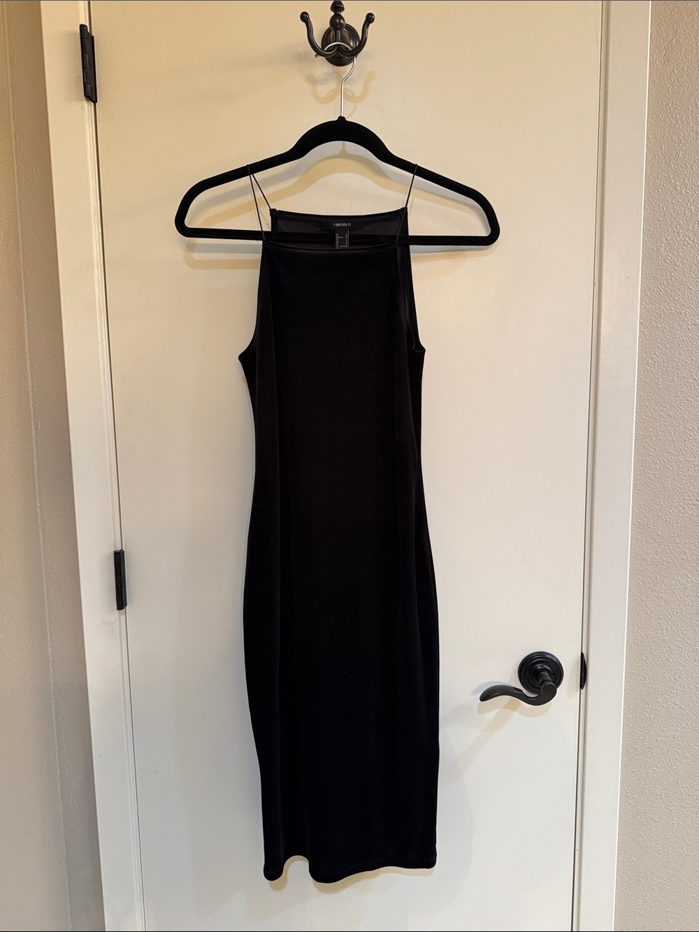 Forever 21 Black Midi Slip Dress with Spaghetti Straps